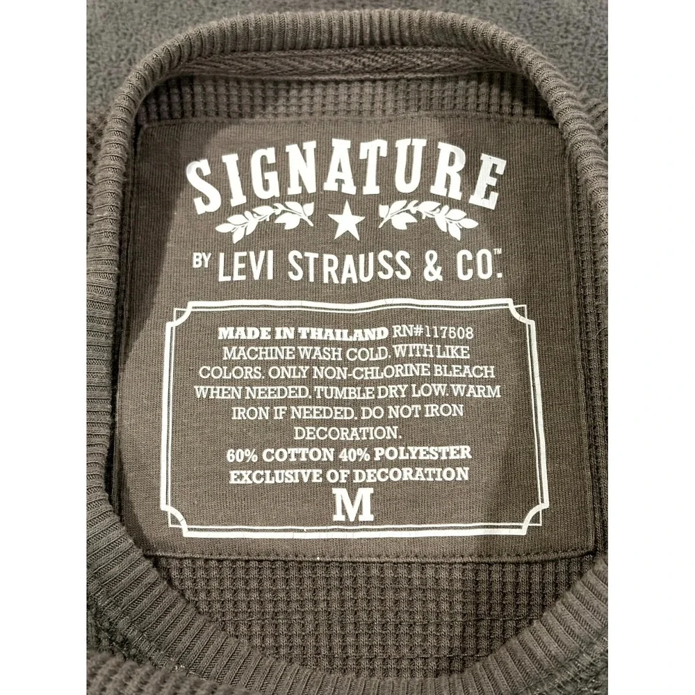 Signature by Levi's Strauss & Co Thermal Shirt Mens Medium Gray Cotton Crew Neck